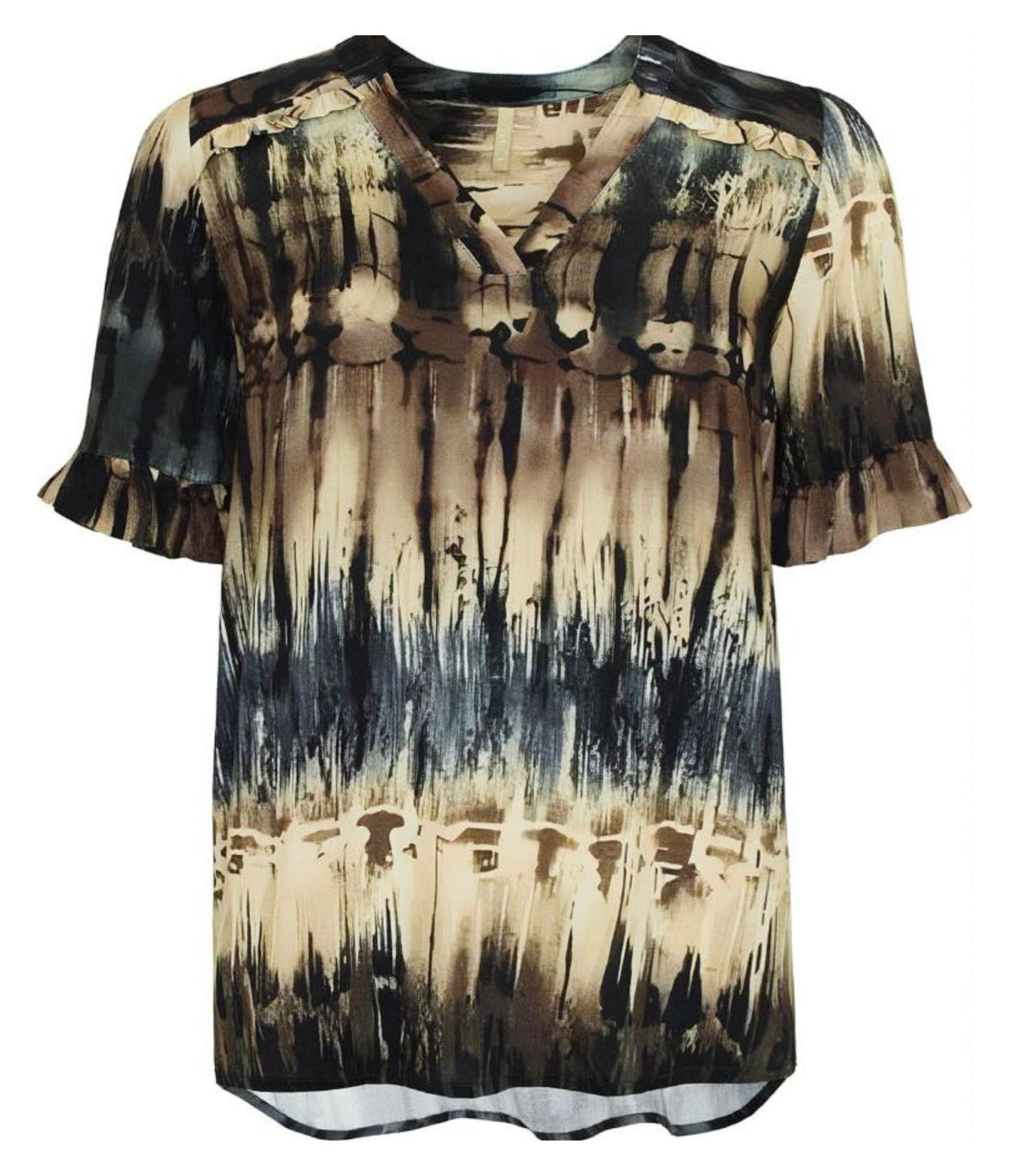 OFELIA AKSA BLUSE I KHAKI, SORT OG SAND