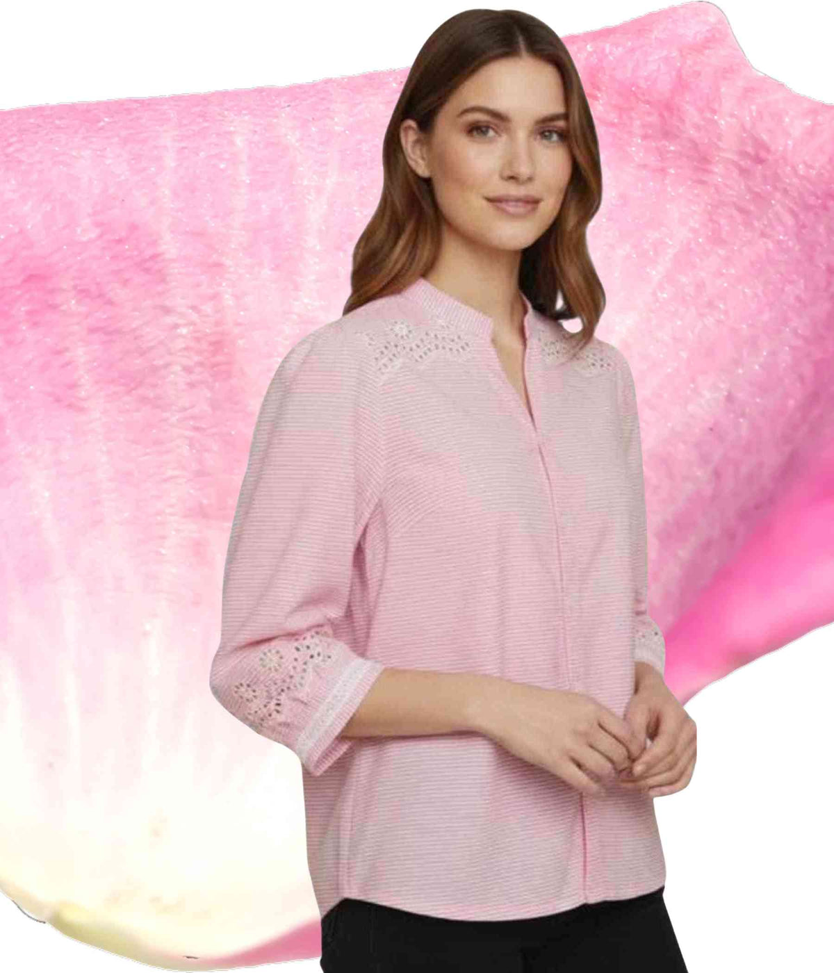 OFELIA TRIS SKJORTE I LYSERØD OG HVID