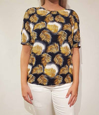 OFELIA FLO BLOUSE IN DARK BLUE AND CURRY