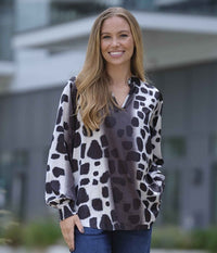 PREPAIR VILLA BLOUSE IN BLACK-GRAY