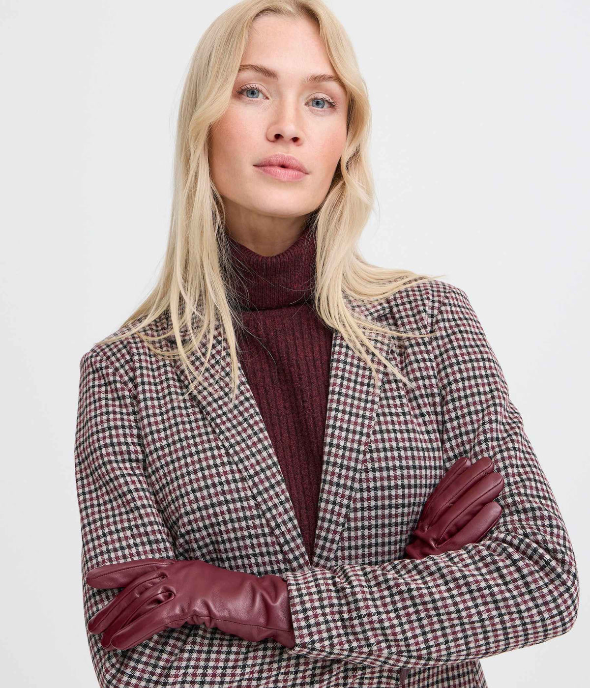 SKINDHANDSKER BAVANTE I MØRK BORDEAUX