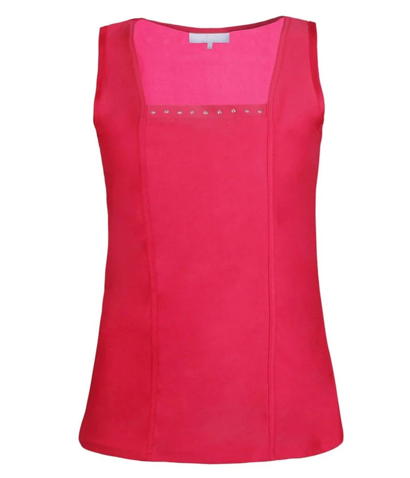 ZE-ZE SPUCE TOP IN RED WITH STONE.
