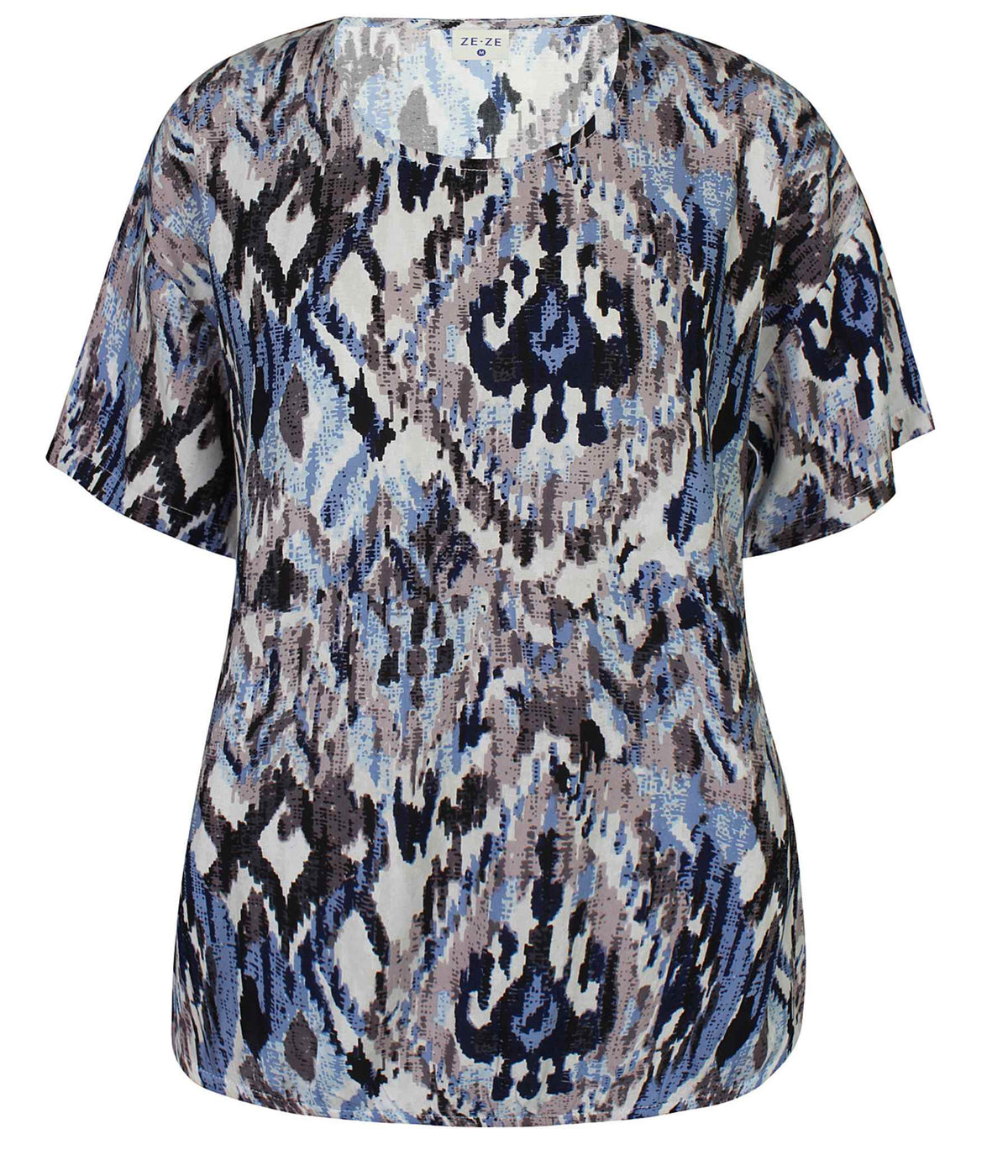 ZE-ZE RELLY BLUSE I BLÅ, SORT OG SAND
