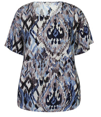 ZE-ZE RELLY BLUSE I BLÅ, SORT OG SAND