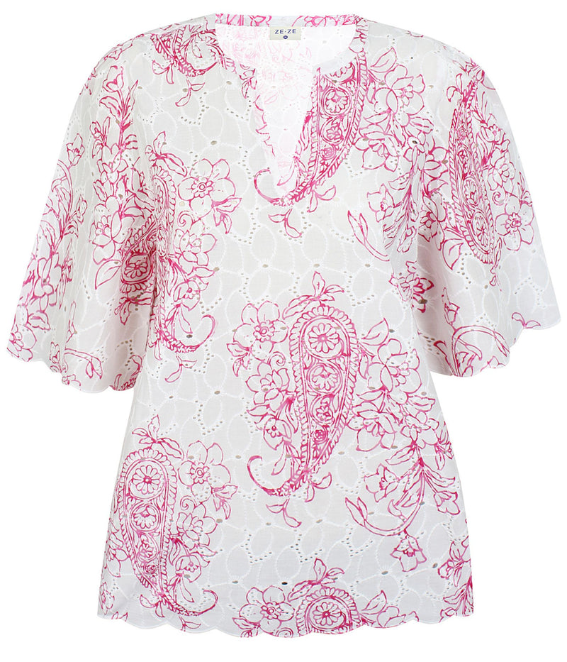 ZE-ZE FHIRA BLUSE I PINK OG HVID.