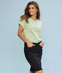 ZE-ZE FERAH T-SHIRT IN GREEN WITH BLACK DOTS