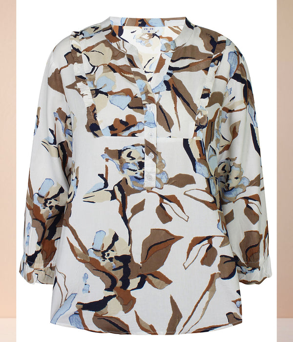 ZE-ZE DOT BLUSE I OFFWHITE OG BRUN