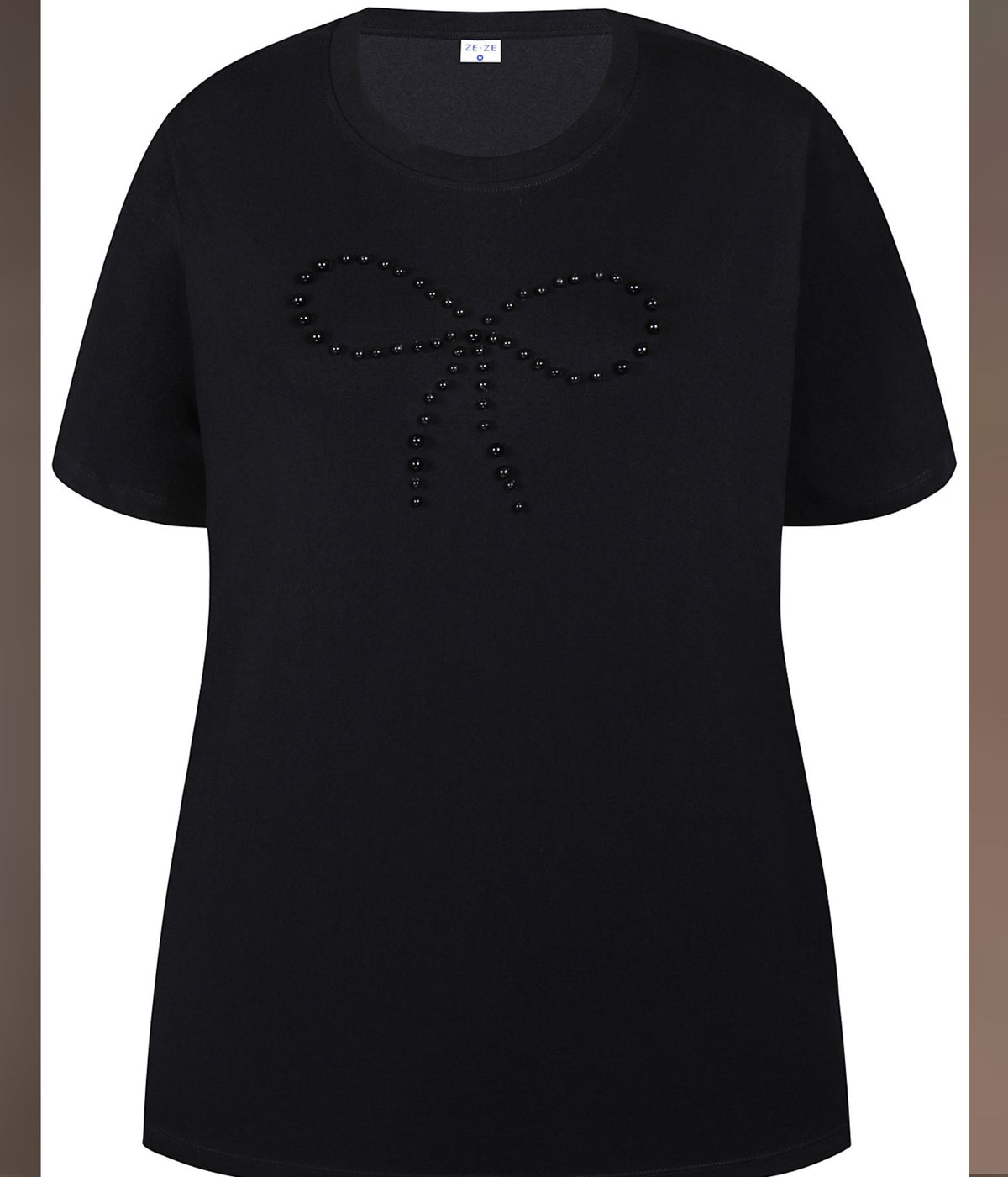 ZE-ZE BETHANY T-SHIRT I SORT MED PERLER