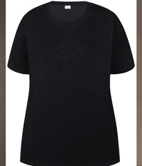 ZE-ZE BETHANY T-SHIRT I SORT MED PERLER