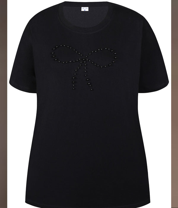 ZE-ZE BETHANY T-SHIRT I SORT MED PERLER