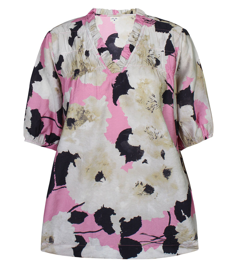 ZE-ZE DUNJA BLUSE I SAND OG PINK