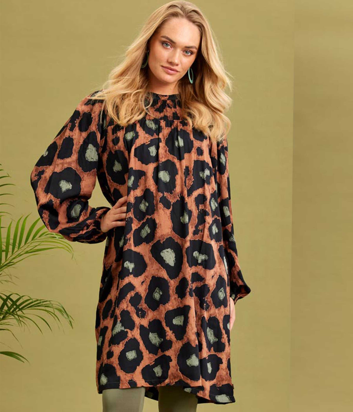 ZE-ZE ELLY DRESS IN BROWN AND ARMY GREEN