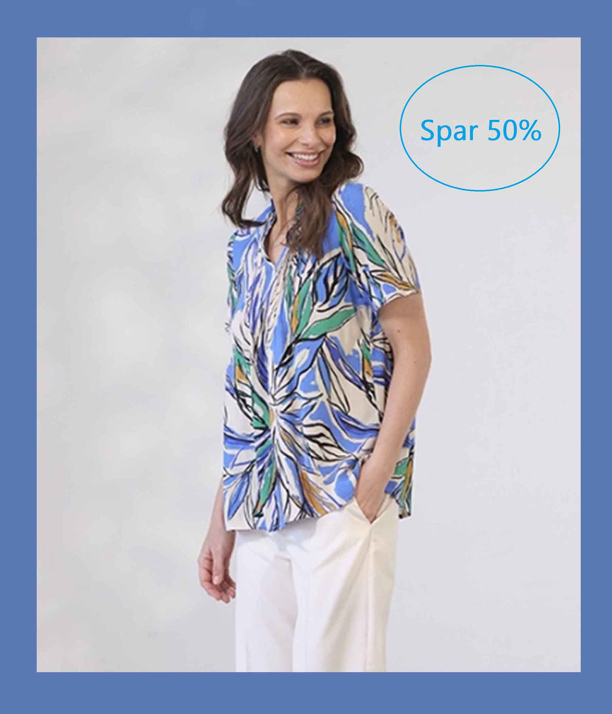 PREPAIR CORFU BLOUSE IN CREAM AND BLUE