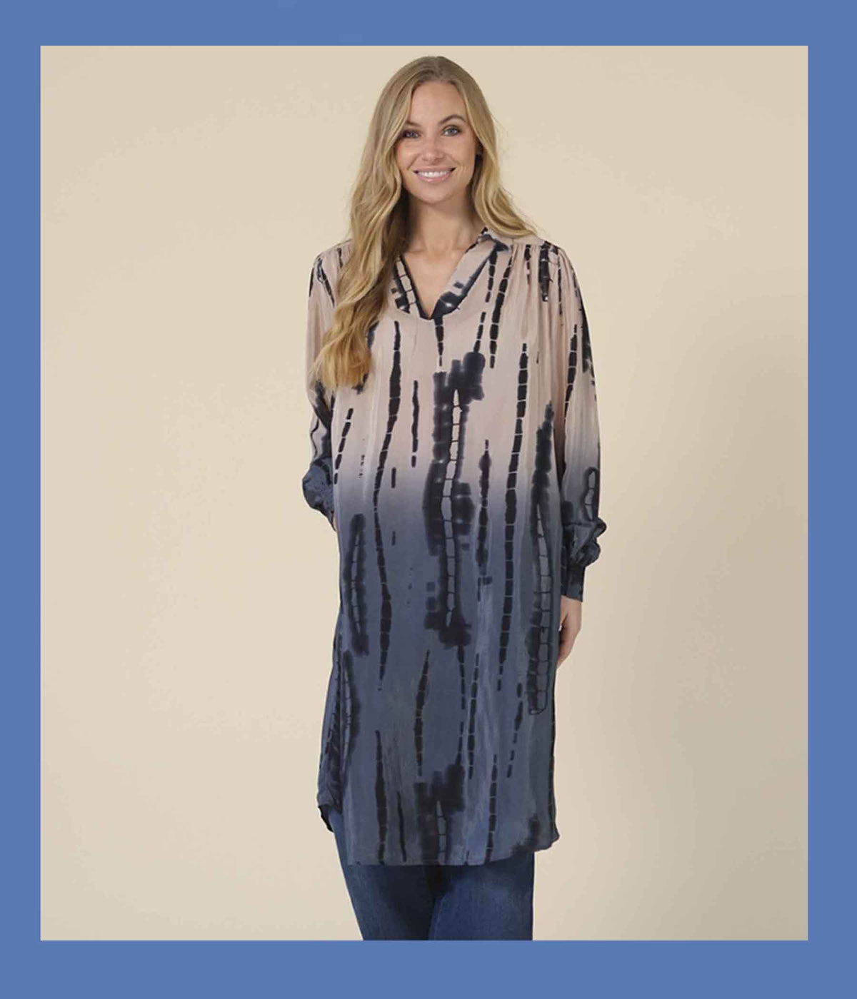 PREPAIR HALUNA DRESS IN BLUE AND SAND