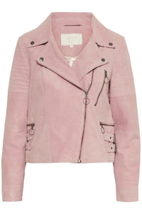 CREAM SUEDE BIKER JAKKE I ROSA