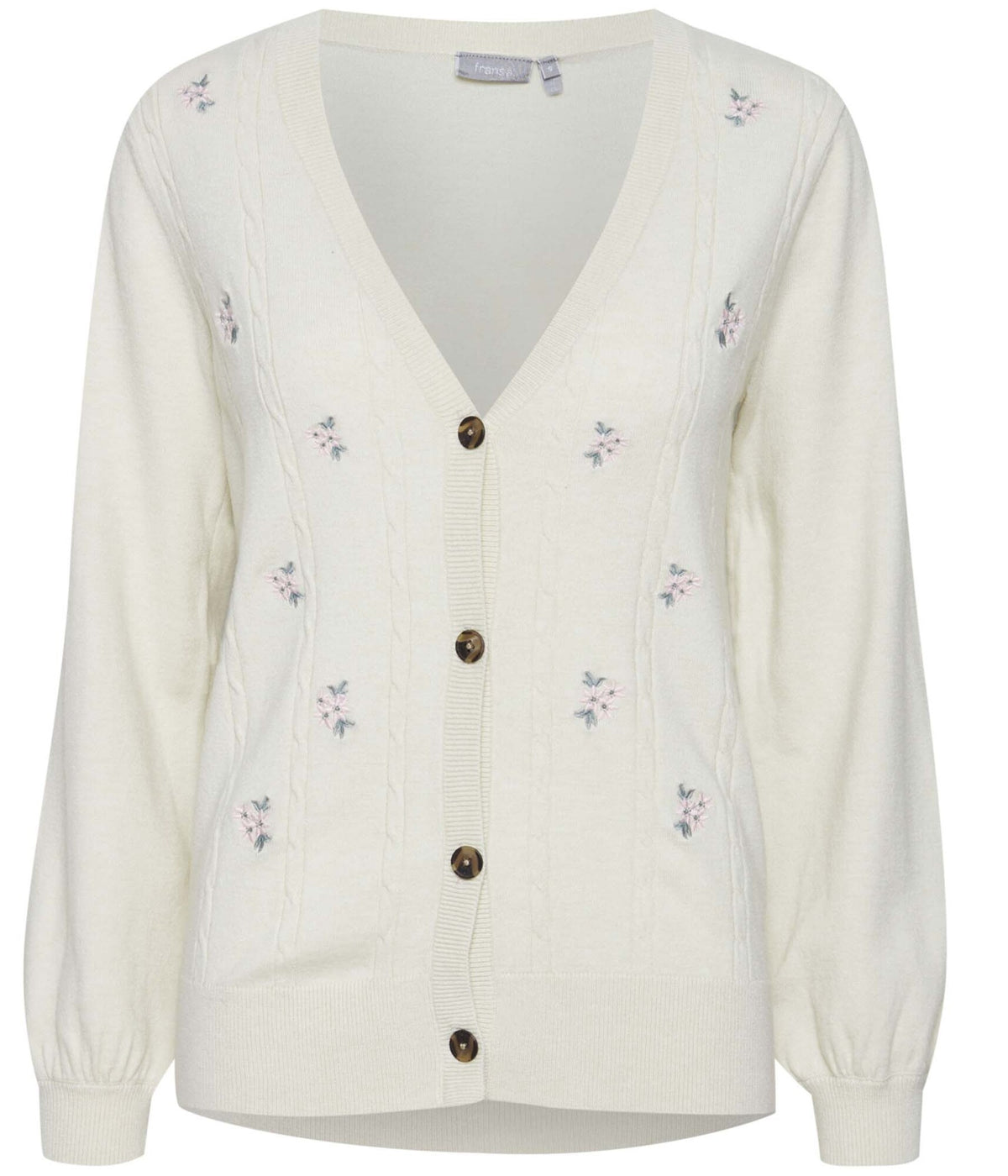 FRANSA EMBRODY CARDIGAN I CREME