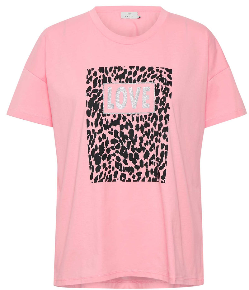 KAFFE KALEO T-SHIRT I PINK MED PRINT.