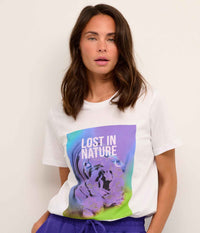 KAFFE SILLA T-SHIRT I HVID MED LILLA PRINT