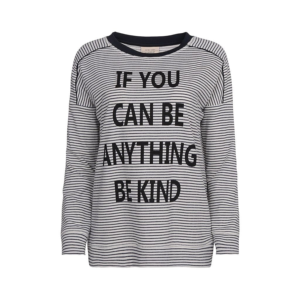 ONE-TWO STRIBET BLUSE MED PRINT