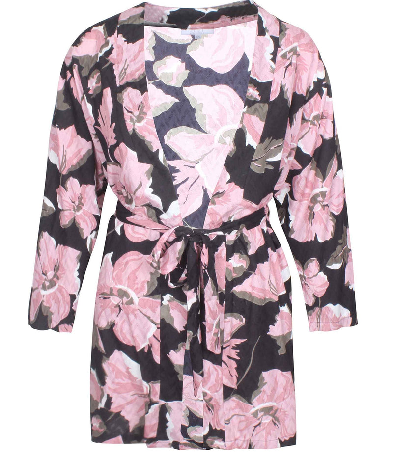 ZE-ZE KIMONO I SORT OG ROSA