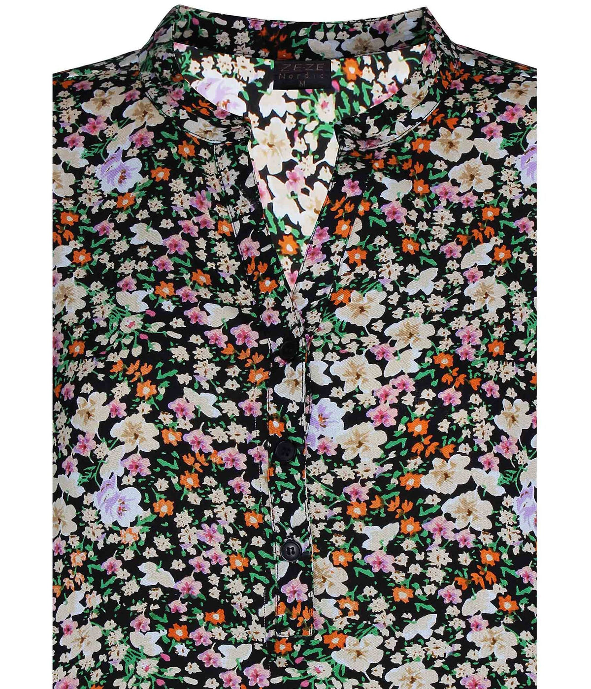 ZE-ZE RELLY BLUSE I SORT MED BLOMSTER PRINT