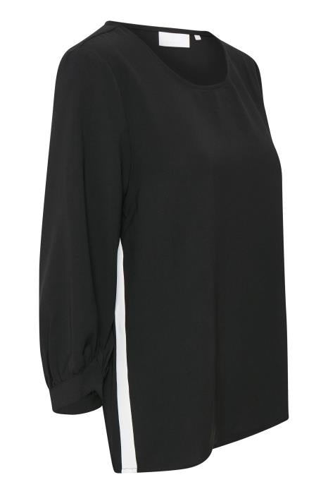 Kaffe Nyhed - Serife bluse i sort med hvid stribe. – Heidisbutik